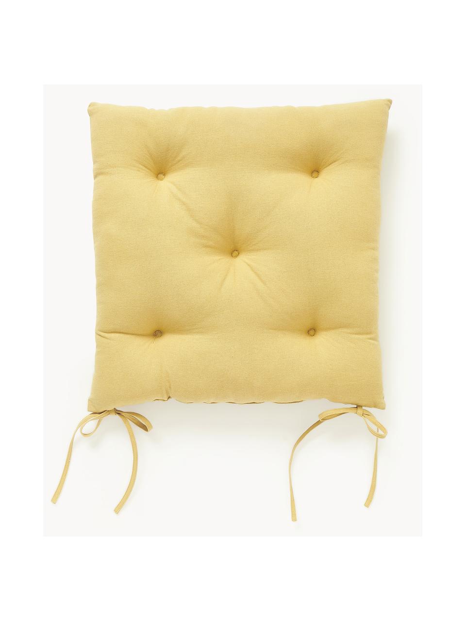 Coussin d'assise en coton avec décoration graphique Sevil, Ocre, jaune pâle, larg. 40 x long. 40 cm