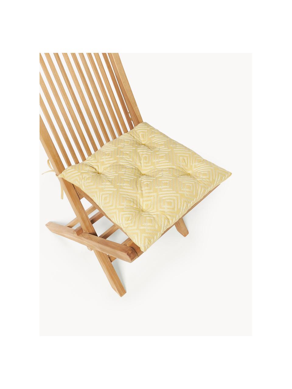 Cojín de asiento de algodón con decoración gráfica Sevil, 2 uds., Funda: 100% algodón, Ocre, amarillo claro, An 40 x L 40 cm