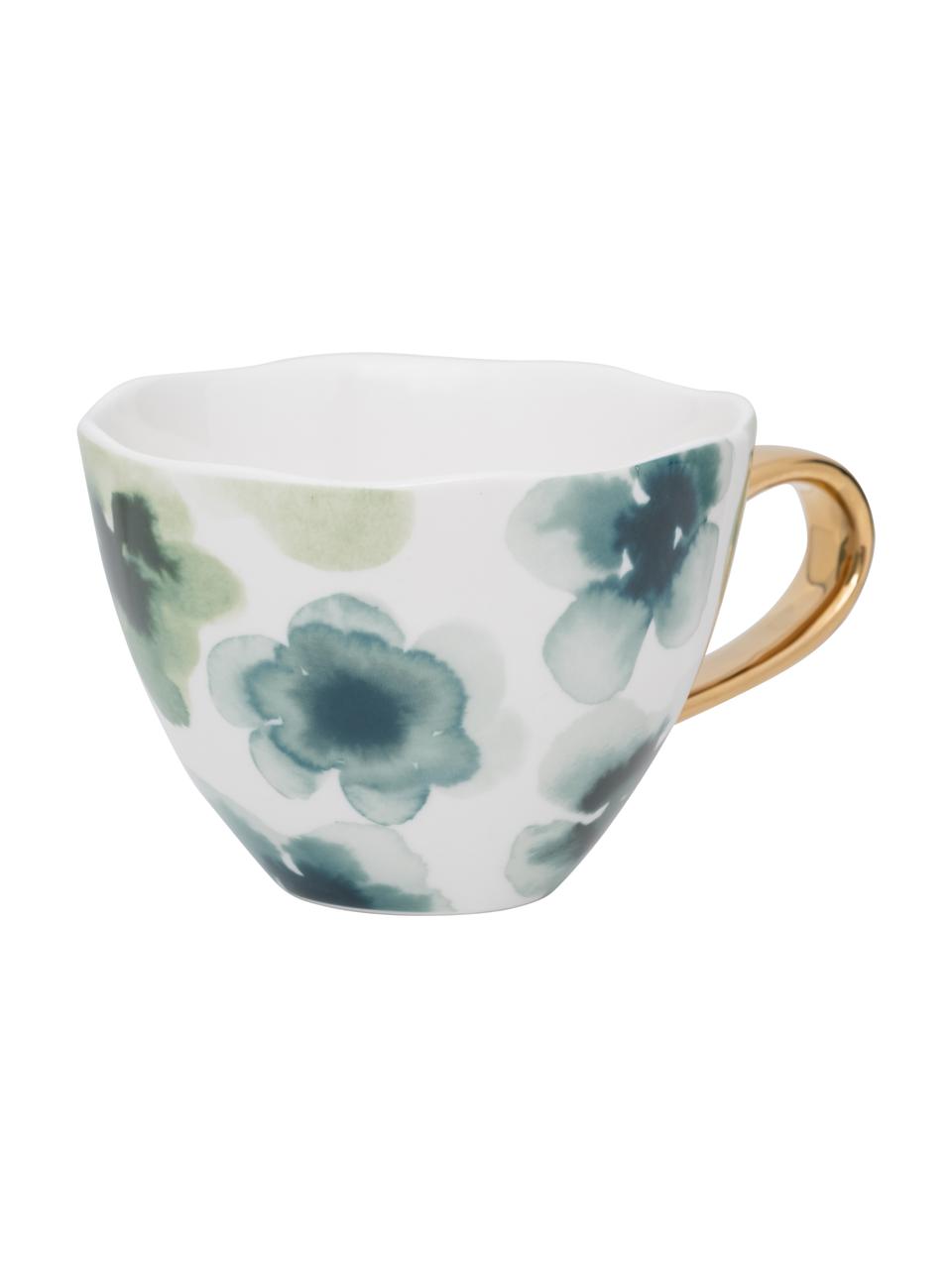 Taza de café Good Morning, Porcelana New Bone, Blanco, verde, azul, dorado, Ø 11 x Al 8 cm, 350 ml