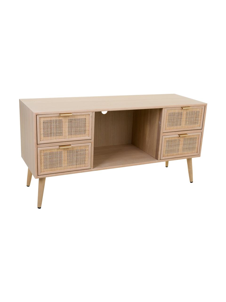 Mueble TV de madera Cayetana, Estructura: tablero de fibras de dens, Patas: madera de bambú pintada, Madera clara, An 120 x Al 60 cm