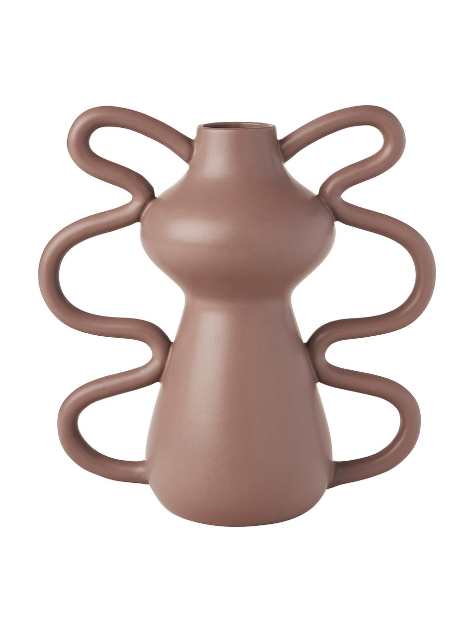 Vase design de forme organique Luvi, Grès cérame, Brun, Ø 6 x haut. 32 cm
