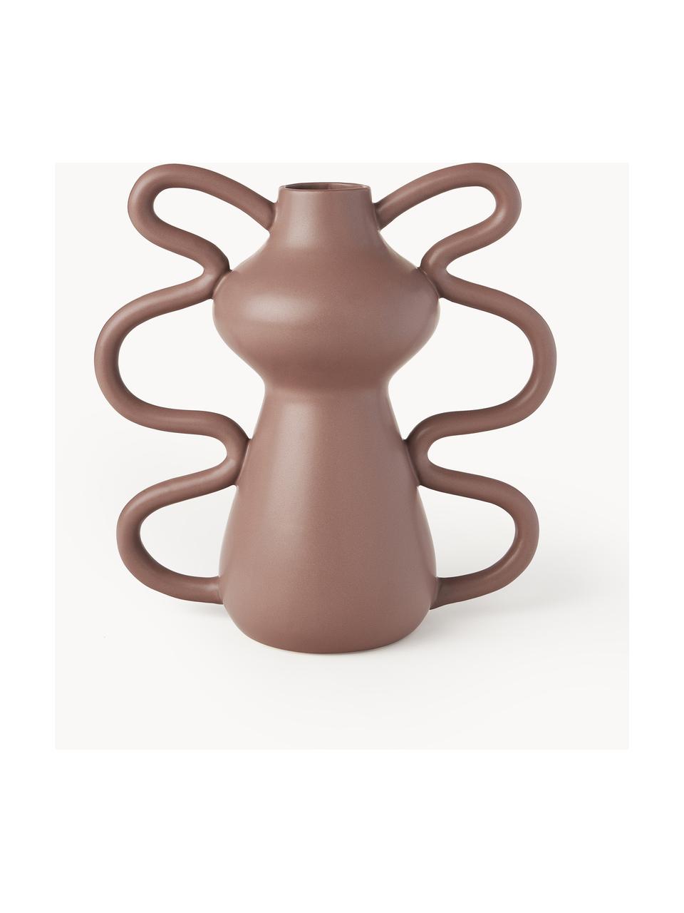 Vase design de forme organique Luvi, Grès cérame, Nougat, Ø 6 x haut. 32 cm