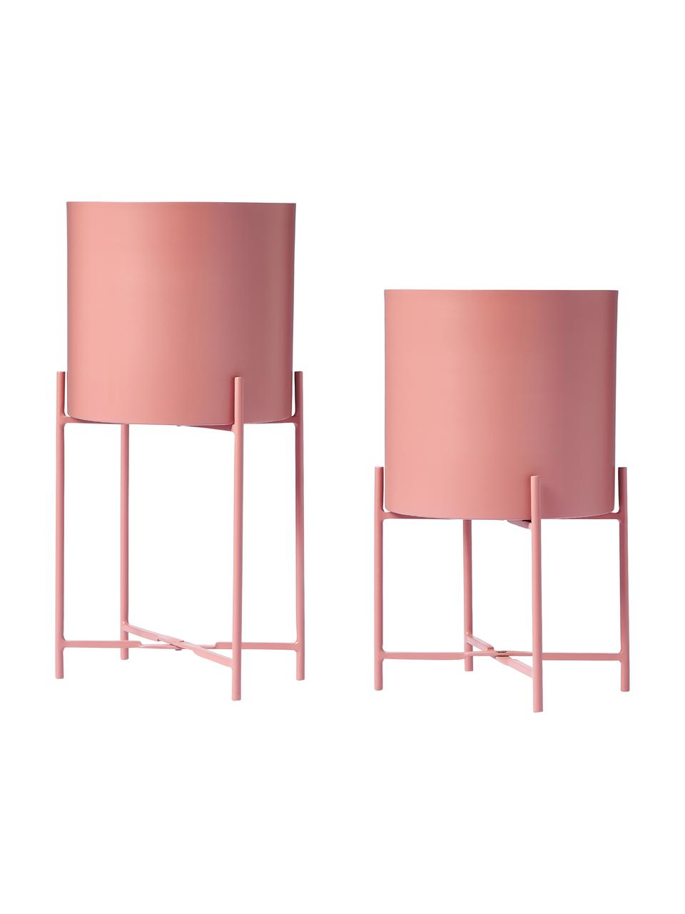 Set de maceteros de metal Mina, 2 uds., Metal con pintura en polvo, Rosa, Set de diferentes tamaños