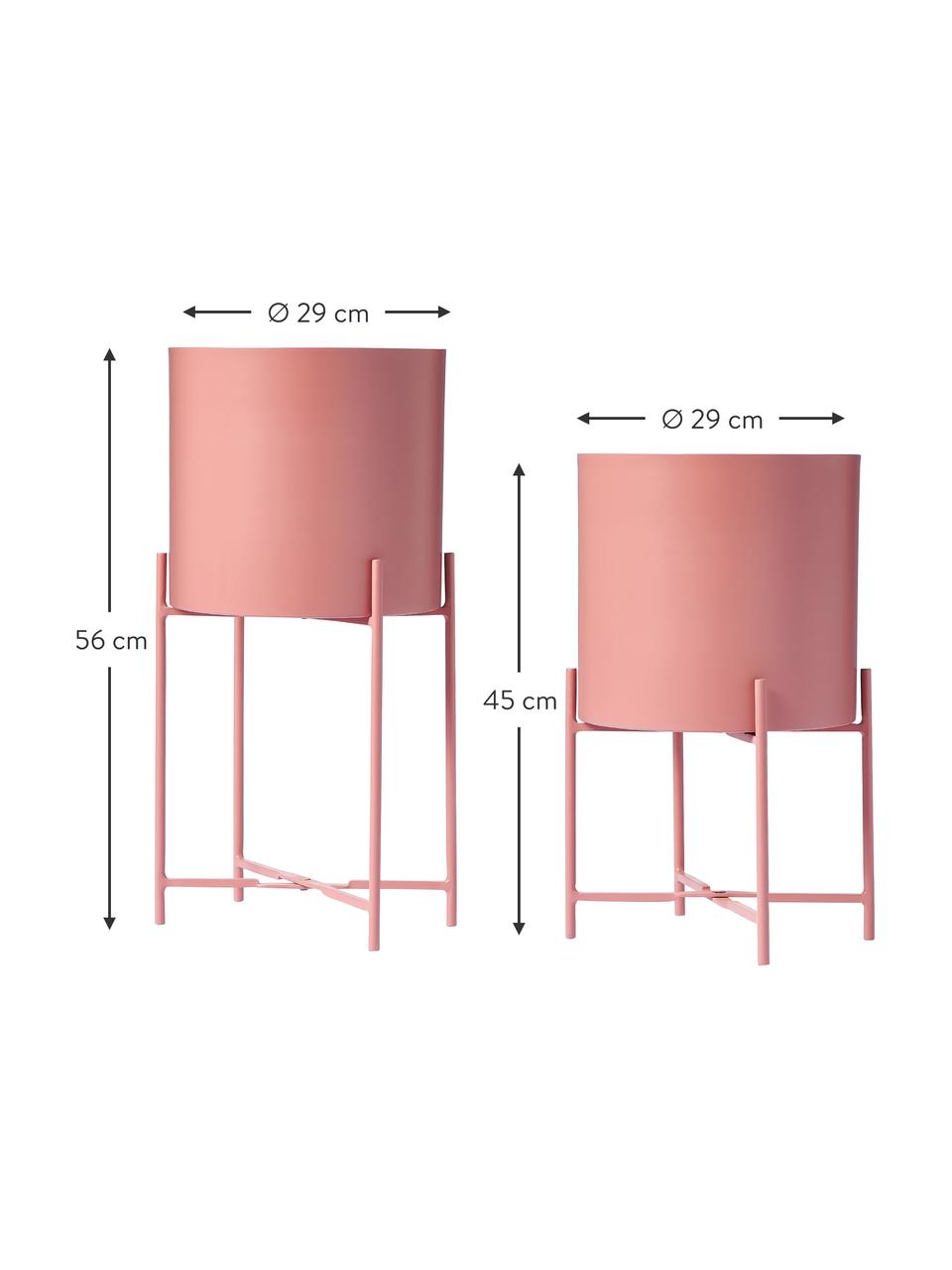 Cache-pots en métal sur pied Mina, 2 élém., Métal, revêtement par poudre, Rose, Lot de différentes tailles
