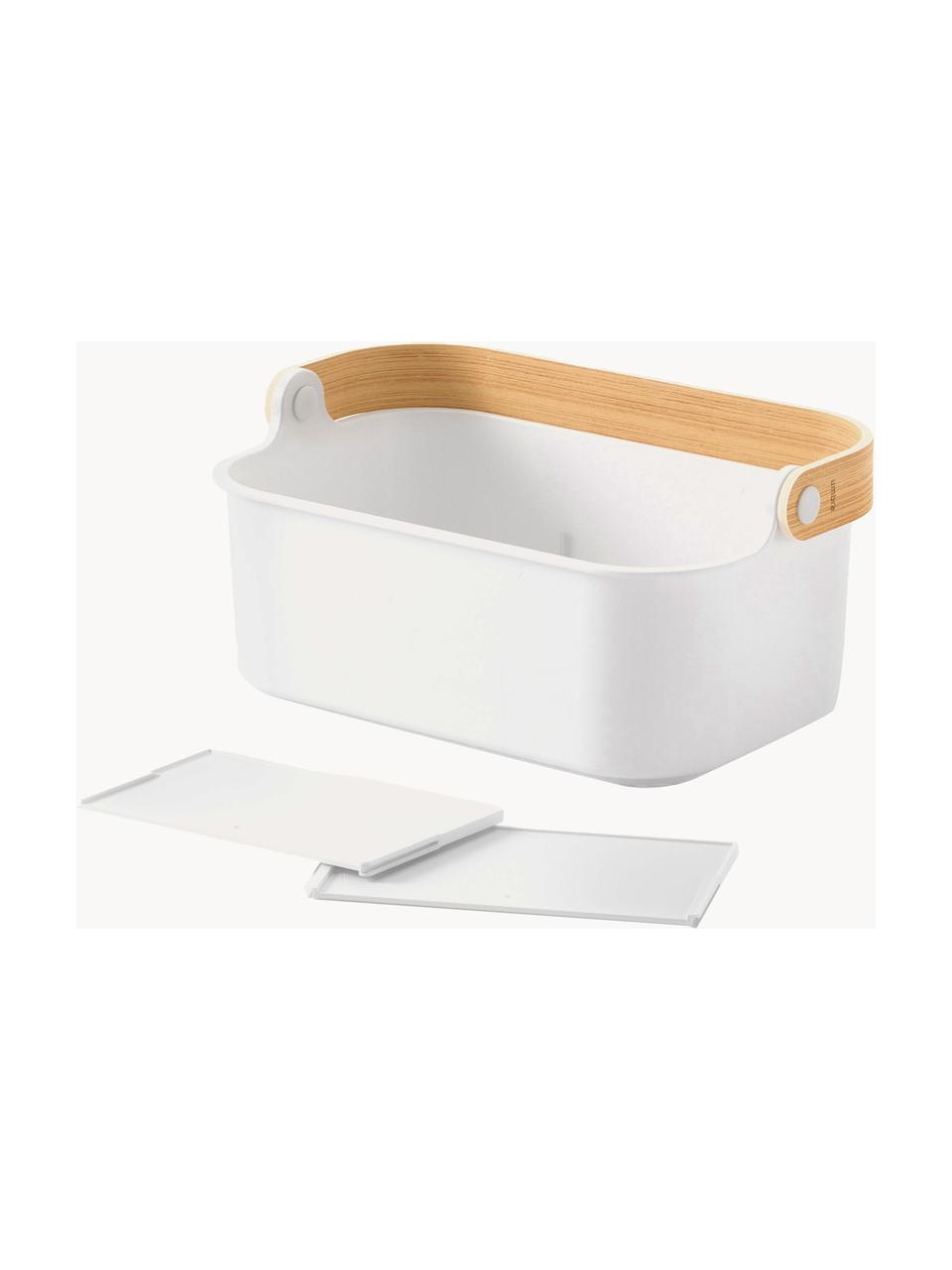Caja de cocina Bellwood, Recipiente: plástico, Asa: madera de fresno, Blanco, madera clara, An 28 x Al 13 cm