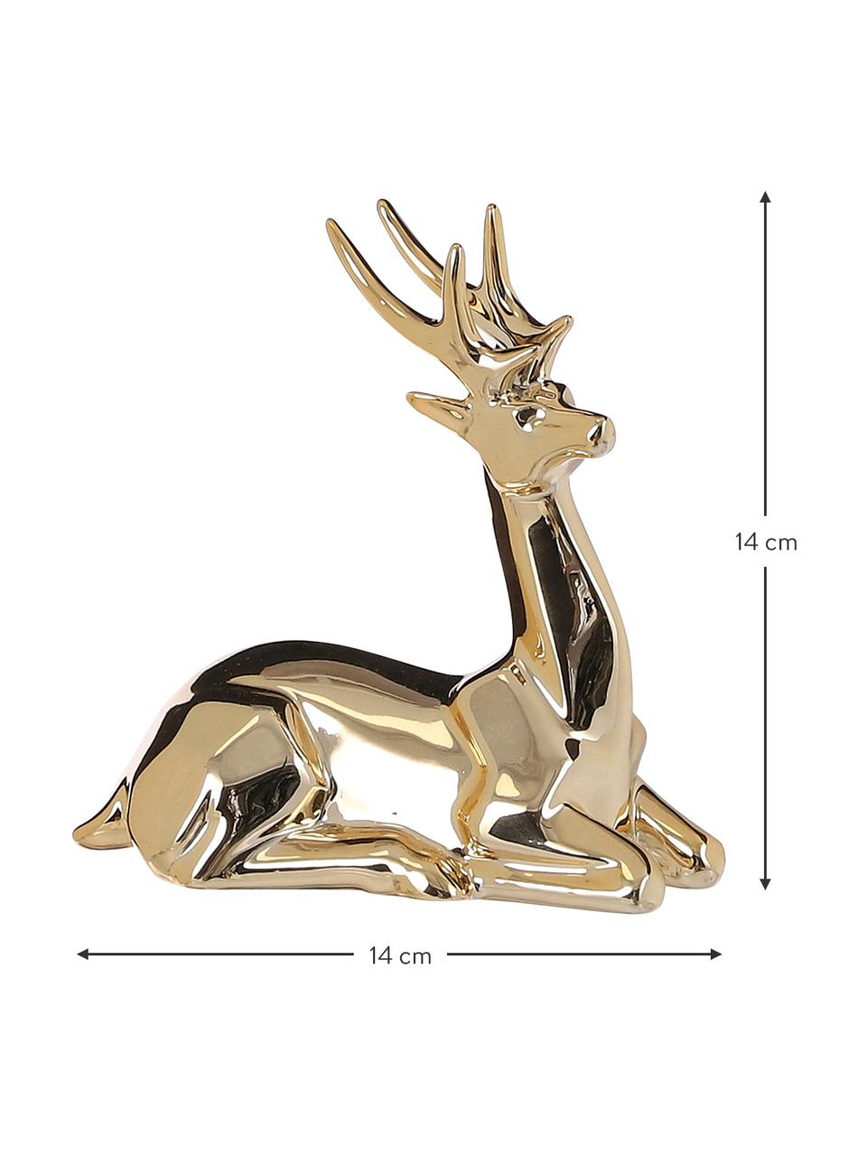 Figuras decorativas ciervos Harold, 2 uds., Porcelana, Dorado, An 14 x Al 14 cm