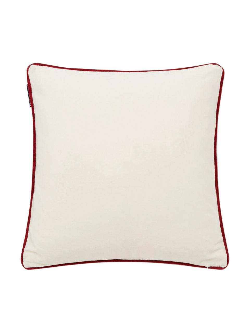 Federa arredo in velluto ricamata Happy Holidays, Cotone, Bianco, rosso, Larg. 50 x Lung. 50 cm