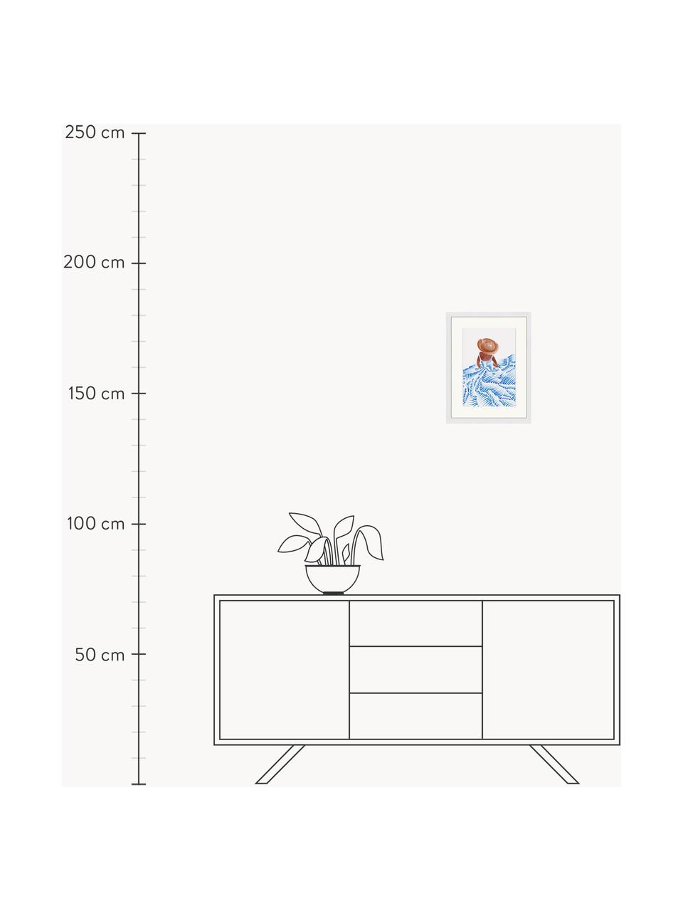 Ingelijste digitale print Contemporary, Lijst: beukenhout FSC-gecertific, Wit, blauw, bruin, B 33 x H 43 cm