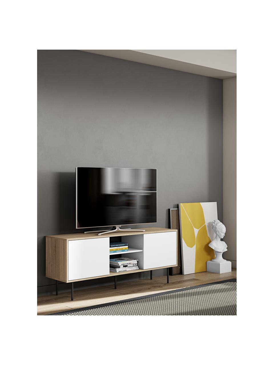 Mobile TV scandi Altitude, Piedini: metallo rivestito, Legno di quercia, bianco, nero, Larg. 151 x Alt. 40 cm