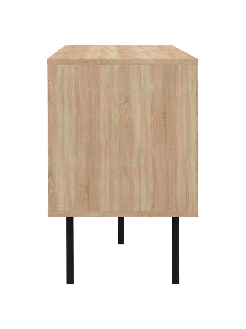 Scandi tv-meubel Altitude, Frame: met melamine beklede spaa, Poten: gecoat metaal, Eikenhoutkleurig, wit, zwart, 151 x 40 cm