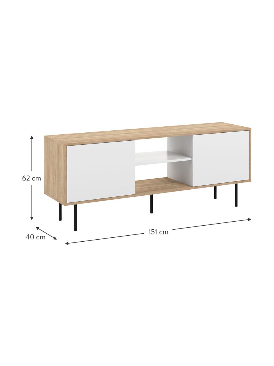 Mobile TV scandi Altitude, Piedini: metallo rivestito, Legno di quercia, bianco, nero, Larg. 151 x Alt. 40 cm