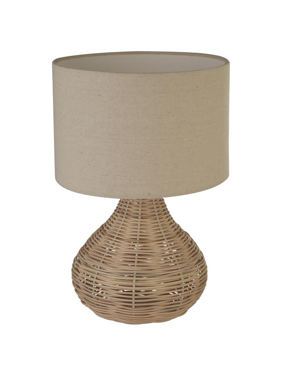 Lampada da tavolo in rattan Linno, Paralume: tessuto, Base della lampada: rattan, Beige, Ø 25 x Alt. 38 cm