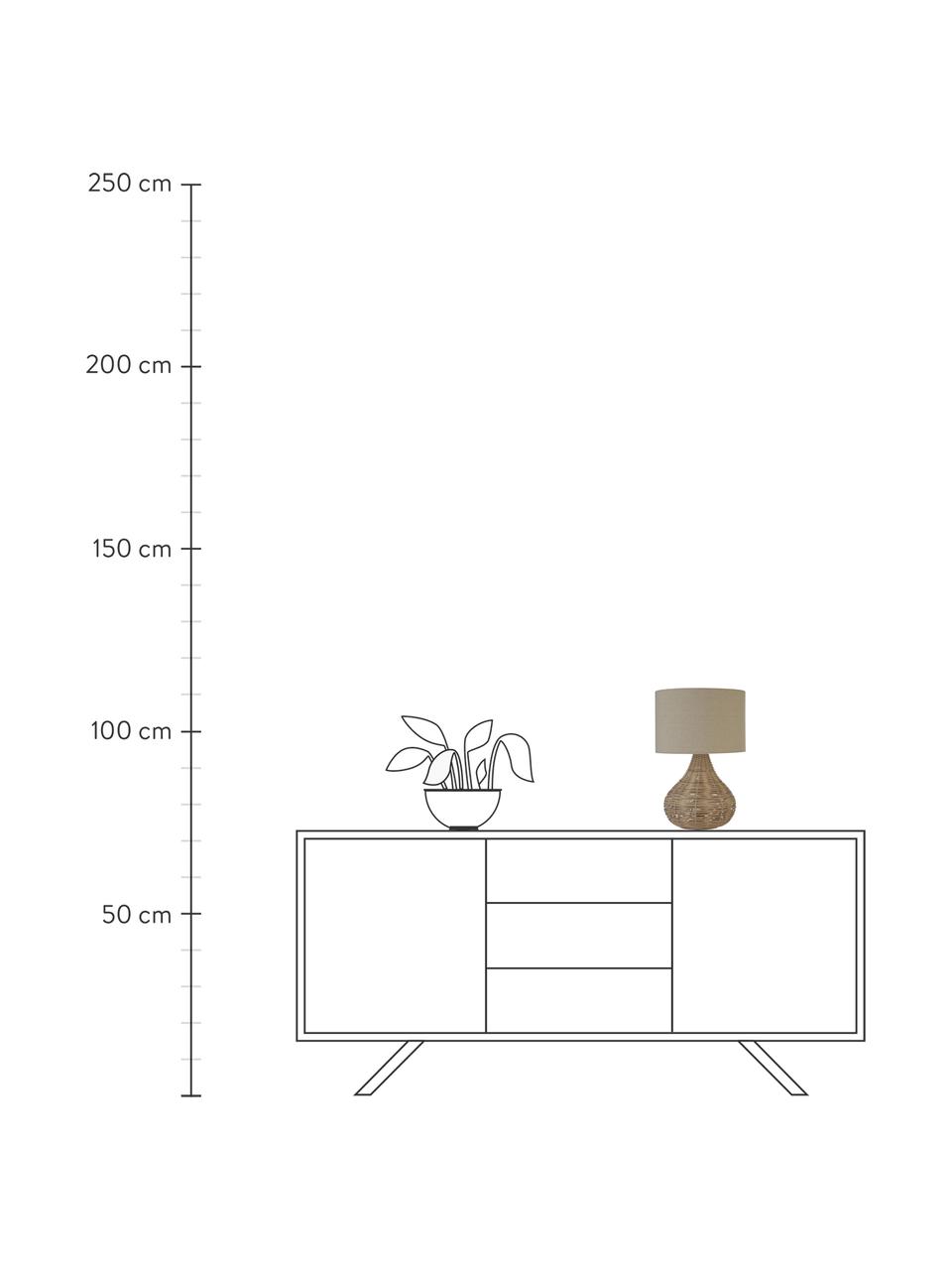 Lámpara de mesa de ratán Linno, Pantalla: tela, Beige, Ø 25 x Al 38 cm