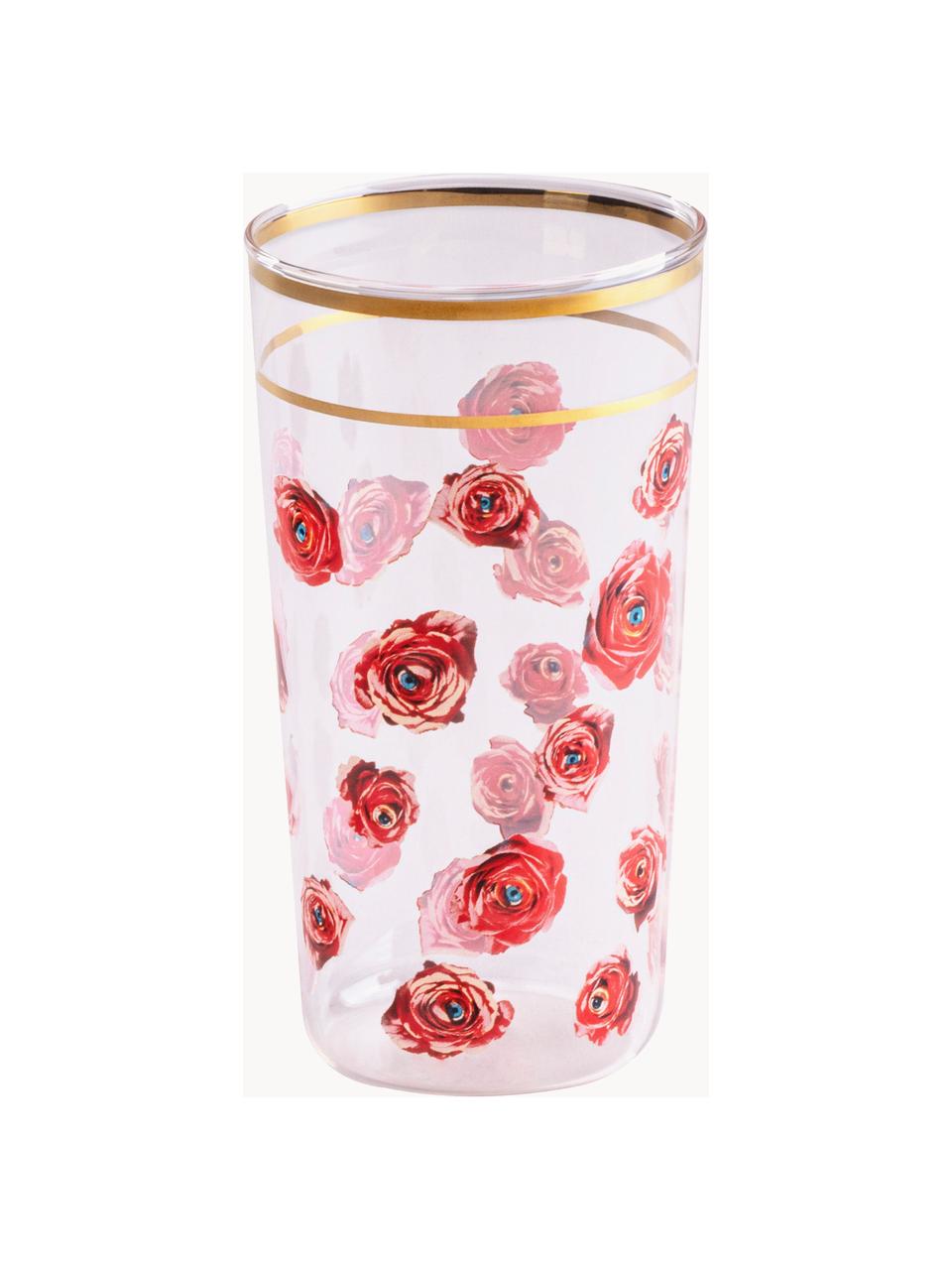 Waterglas Roses, Decoratie: goudkleurig, Roses, Ø 7 x H 13 cm, 370 ml