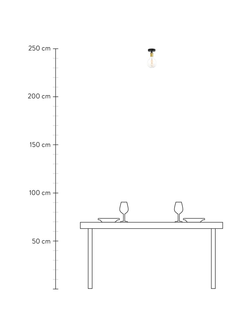 Kleine plafondlamp Uno in goudkleur, Baldakijn: gepoedercoat metaal, Fitting: vermessingd metaal, Zwart, messingkleurig, Ø 10 x H 10 cm