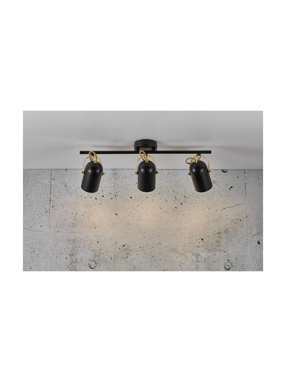 Stropná retro lampa Lotus, Čierna, mosadzné odtiene, Š 58 x V 20 cm