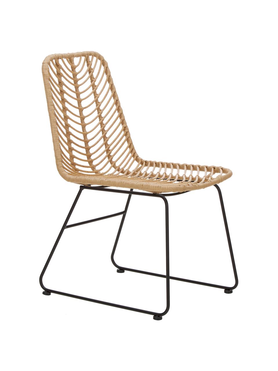 Polyrotan stoel Providencia, Zitvlak: polyethyleen vlechtwerk, Frame: gepoedercoat metaal, Lichtbruin, zwart, B 47 x D 63 cm