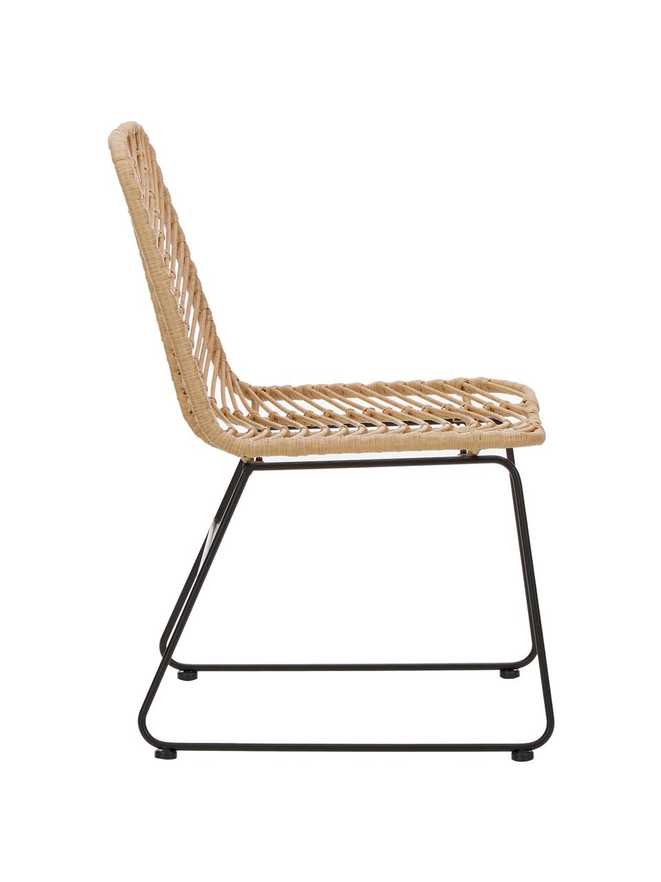 Polyrattan-Stuhl Providencia, Sitzfläche: Polyethylen-Geflecht, Gestell: Metall, pulverbeschichtet, Hellbraun, Schwarz, B 47 x T 63 cm