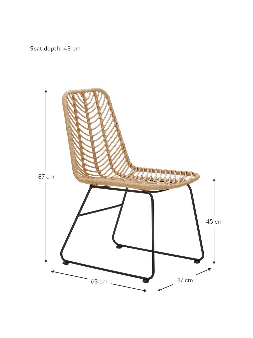 Chaise en polyrotin Providencia, Brun clair, noir, larg. 44 x prof. 55 cm