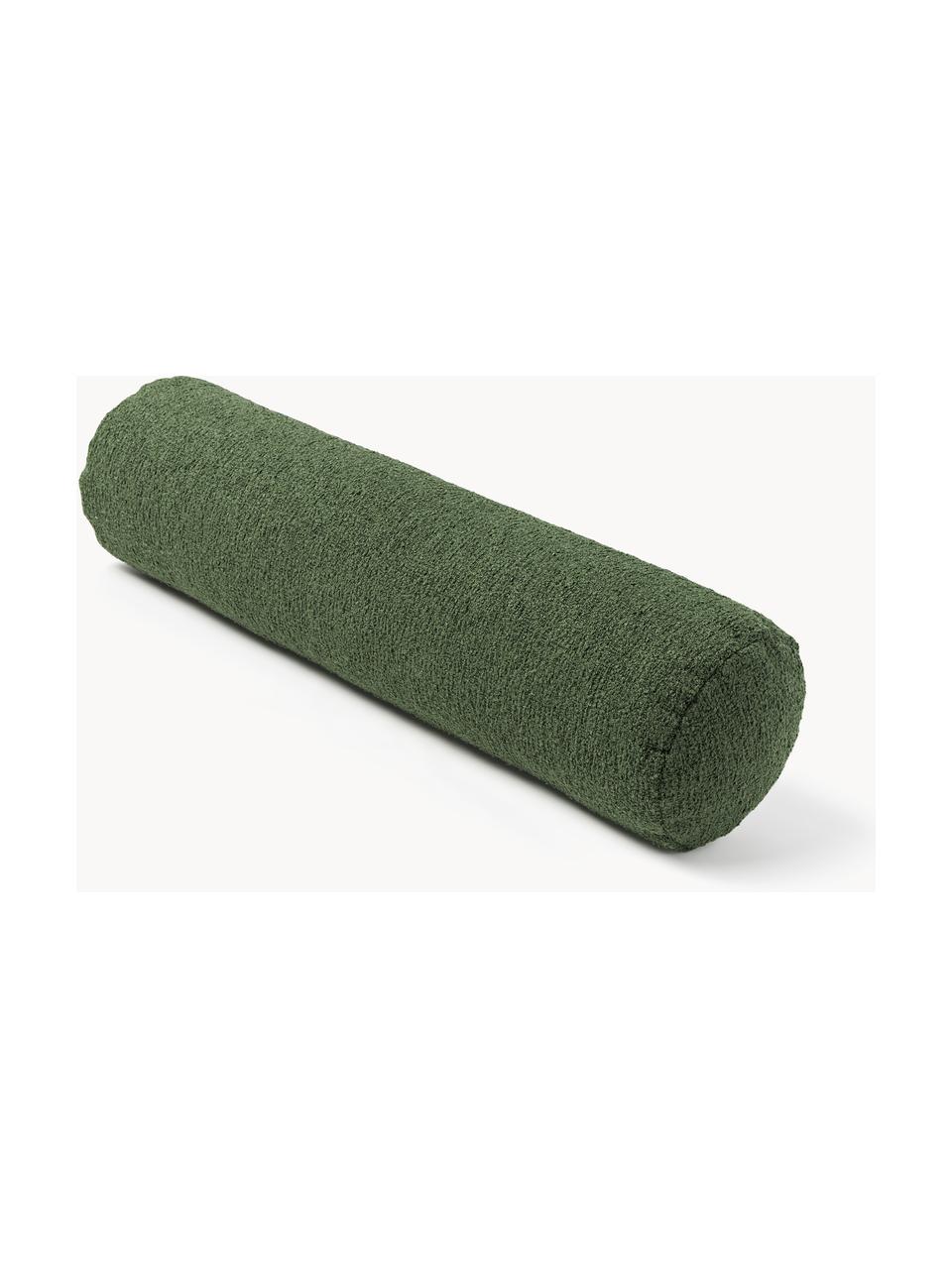 Rouleau de nuque de canapé bouclé Sofia, Bouclette vert foncé, Ø 17 x long. 68 cm