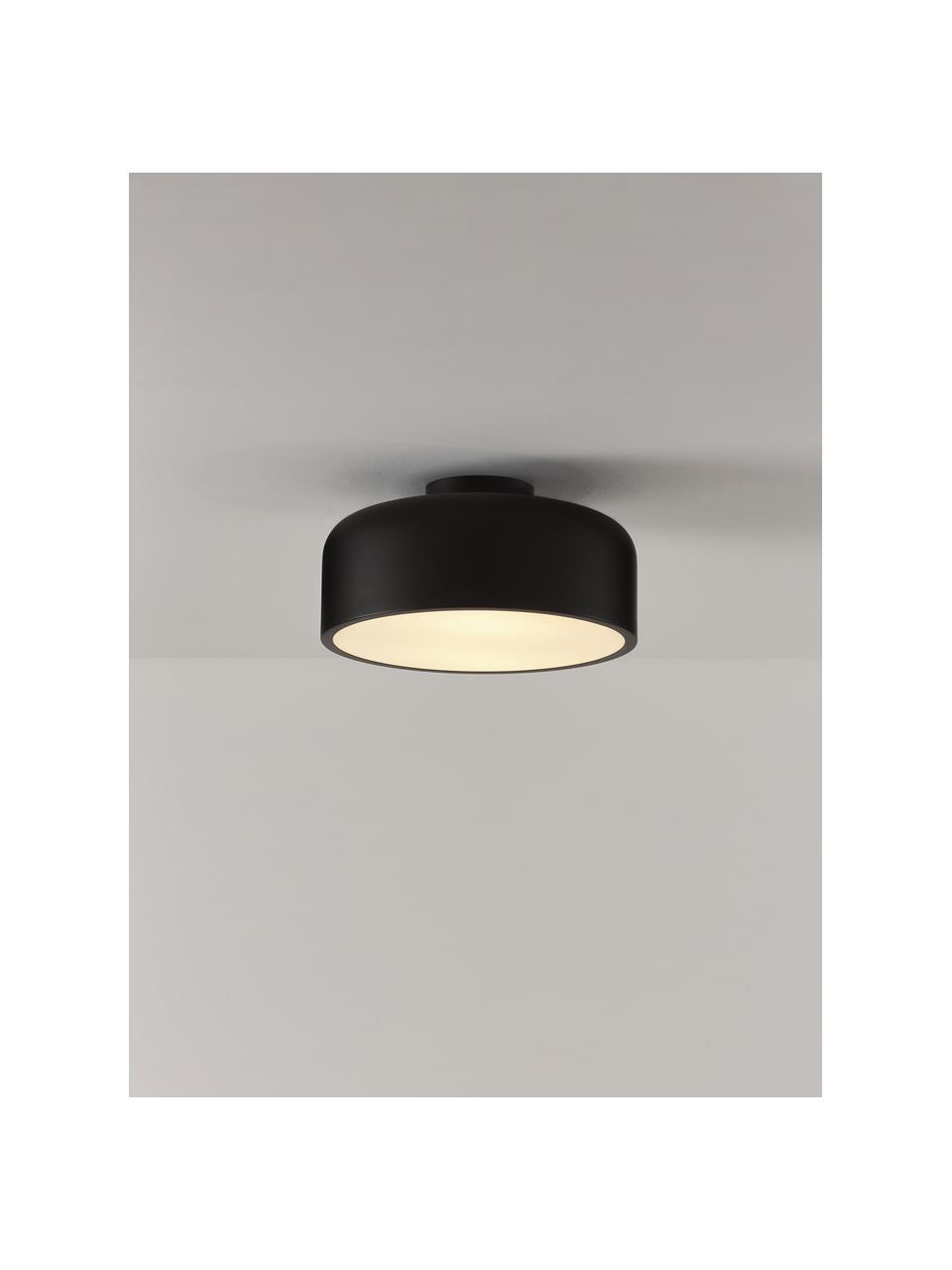 Lampada da soffitto in metallo Ole, Paralume: metallo verniciato a polv, Baldacchino: metallo verniciato a polv, Disco diffusore: acrilico, Nero, opaco, Ø 35 x Alt. 18 cm