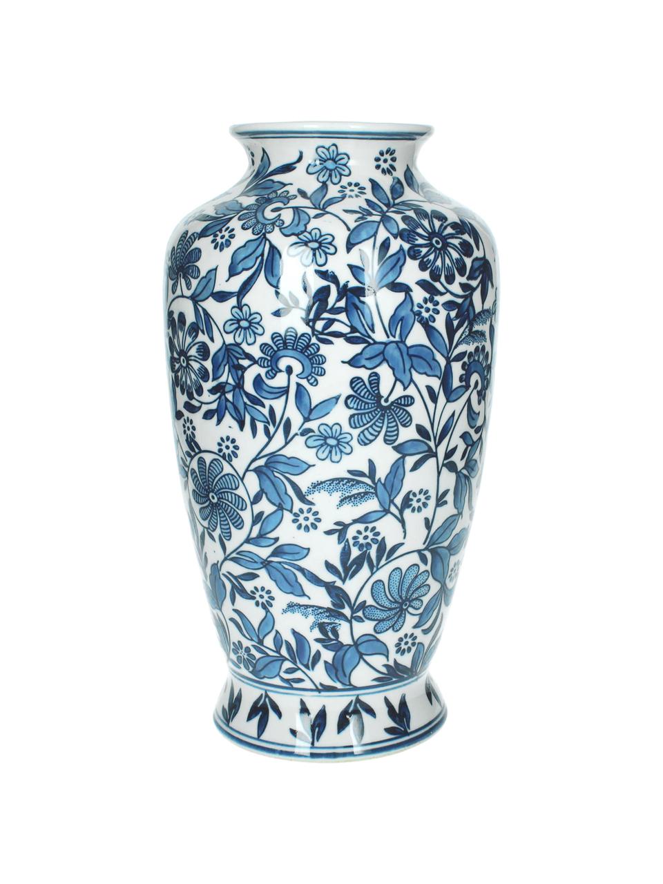 Jarrón Lin, Porcelana, Azul, blanco, Ø 16 x Al 31 cm