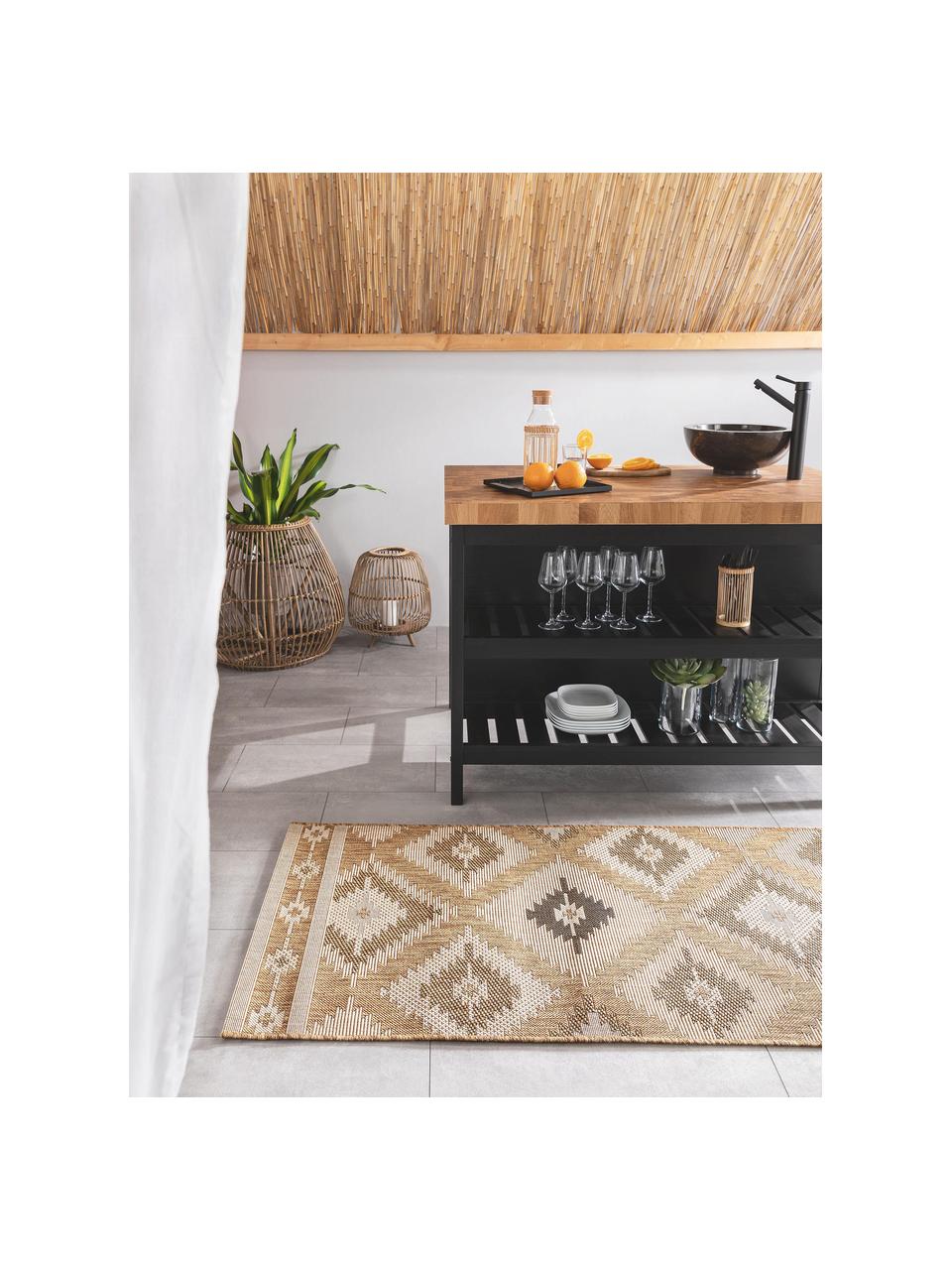 In- & outdoor loper Riso met ethnopatroon, 100% polypropyleen, Bruin, beige, B 80 x L 240 cm