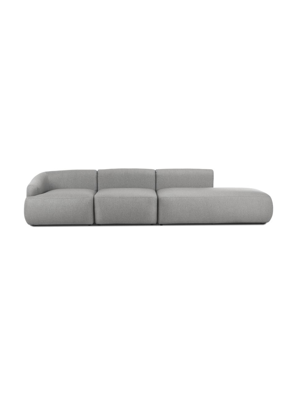 Modulaire chaise longue Sofia, Bekleding: 100% polypropyleen. Met 2, Frame: massief grenen, spaanplaa, Poten: kunststof., Geweven stof grijs, B 340 x D 95 cm, rugleuning rechts