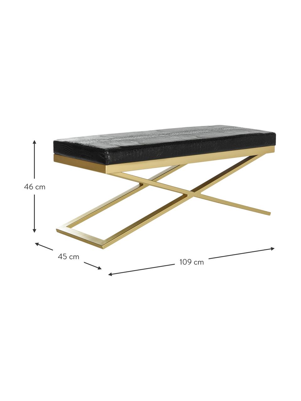 Banco de piel de cocodrilo sintética Susan, Estructura: acero inoxidable pintado, Tapizado: cuero sintético con aspec, Dorado, negro, An 109 x Al 46 cm