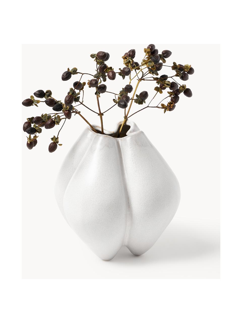 Kleine Vase Frida aus Steingut, H 19 cm, Steingut, Off White, B 18 x H 19 cm