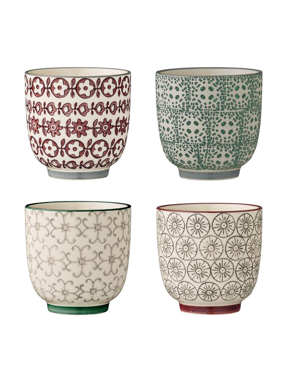 Petits mugs maison de campagne Julia, 4 élém., Céramique, Multicolore, imprimé, Ø 7 x haut. 7 cm, 180 ml