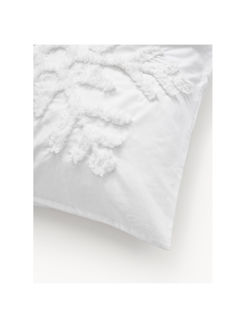 Taie d'oreiller en percale de coton avec flocons de neige tuftés Vidal, Blanc, larg. 50 x long. 70 cm