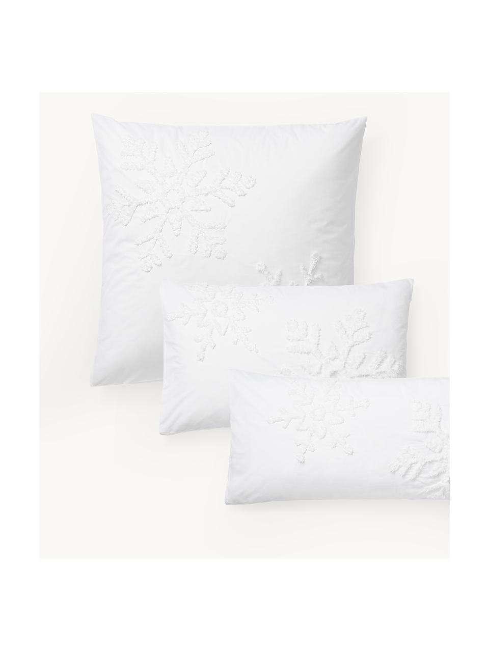 Taie d'oreiller en percale de coton avec flocons de neige tuftés Vidal, Blanc, larg. 50 x long. 70 cm