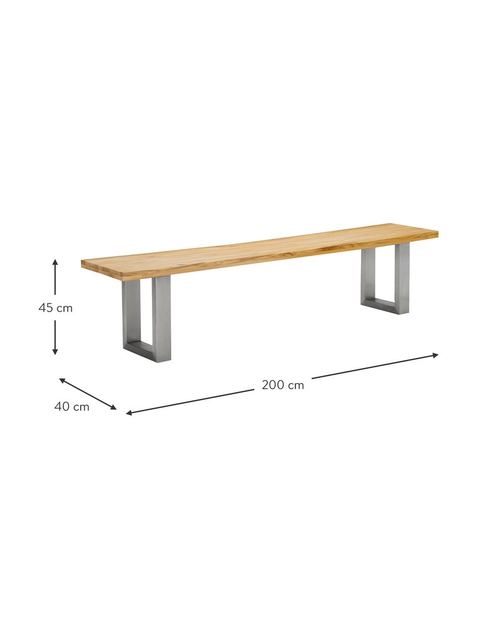 Panca in legno di quercia Oliver, Seduta: doghe di quercia selvatic, Gambe: metallo laccato, Quercia selvatica, acciaio inossidabile, Larg. 180 x Alt. 45 cm