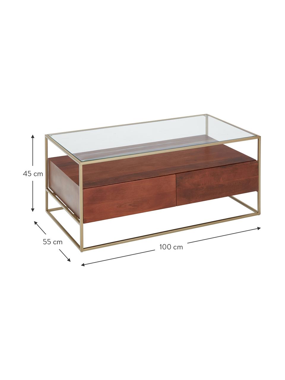 Tavolino da salotto con cassetti Theodor, Struttura: metallo verniciato a polv, Legno di mango, Larg. 100 x Alt. 45 cm