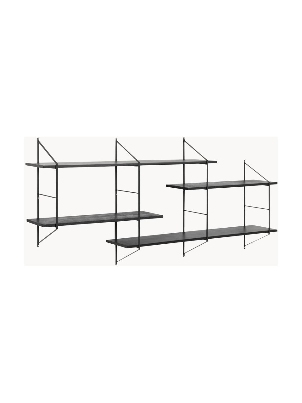 Estantería de pared grande de metal Belfast, Estructura: metal con pintura en polv, Estantes: tableros de fibra de dens, Negro, An 191 x Al 79 cm