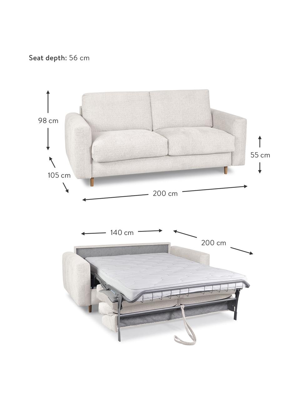 Sofa rozkładana Cocoone (3-osobowa), Tapicerka: 100% poliester, Nogi: drewno bukowe, Beżowy, S 105 x G 200 cm