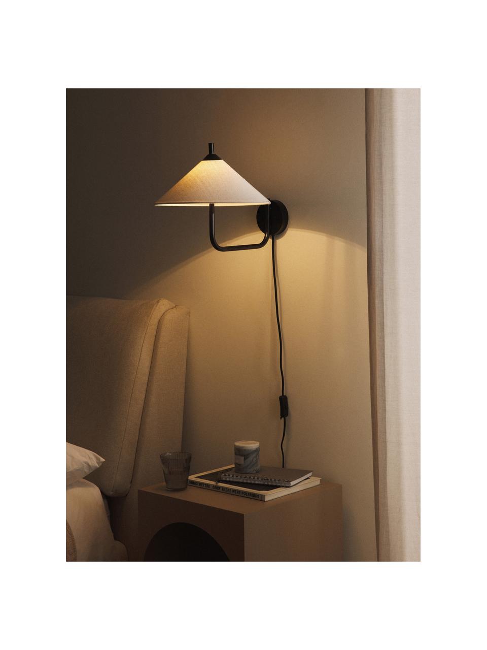 Grote wandlamp Vica, Lampenkap: linnen (100% polyester), Gebroken wit, zwart, Ø 31 x D 45 cm