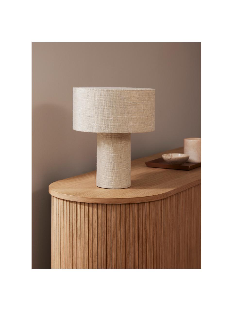 Lampada da tavolo in bouclé Ron, Paralume: bouclé (100% lino), Struttura: metallo verniciato a polv, Bouclé beige, Ø 30 x Alt. 35 cm