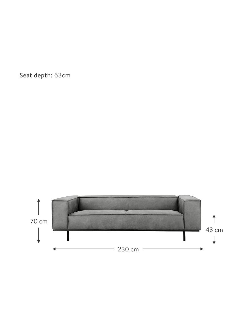 Divano 3 posti in pelle grigio scuro con piedini in metallo Abigail, Rivestimento: tessuto in fibra di pelle, Gambe: metallo laccato, Pelle grigio scuro, Larg. 230 x Prof. 95 cm