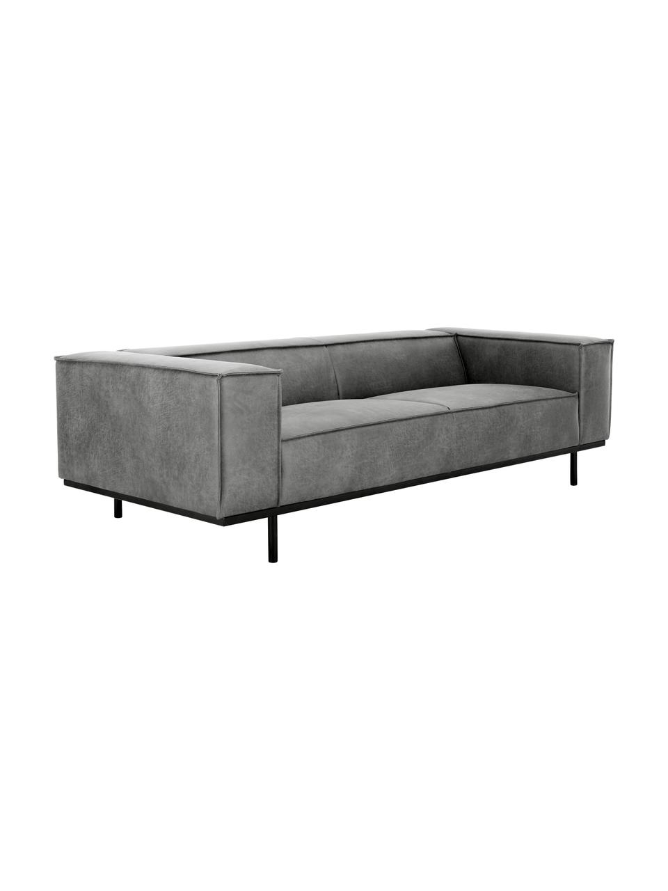 Leder-Sofa Abigail (3-Sitzer) in Dunkelgrau mit Metall-Füssen, Bezug: Lederfaserstoff (70% Lede, Beine: Metall, lackiert, Leder Dunkelgrau, B 230 x T 95 cm