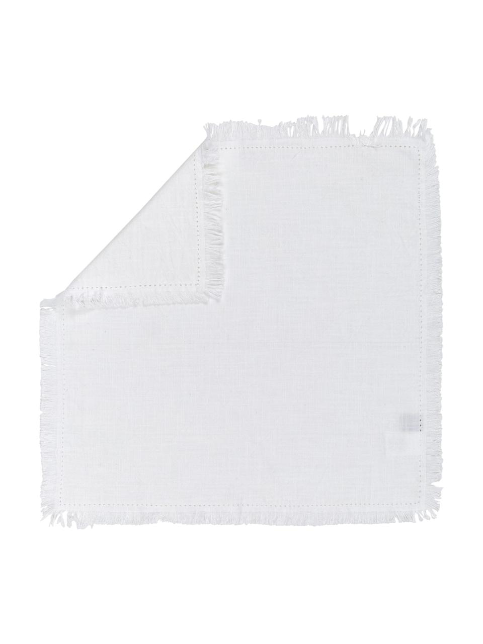 Serviettes de table en coton avec franges Hilma, 2 pièces, Blanc