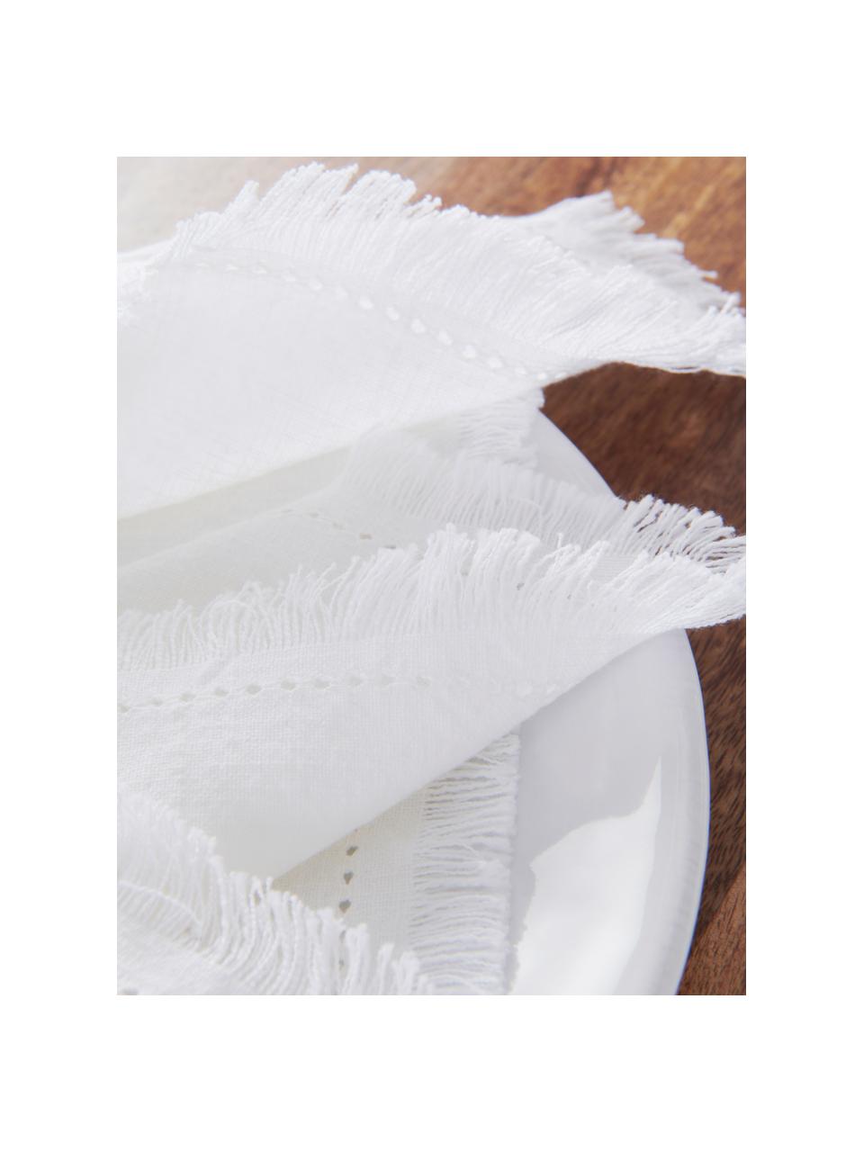 Serviettes de table en coton avec franges Hilma, 2 pièces, Blanc