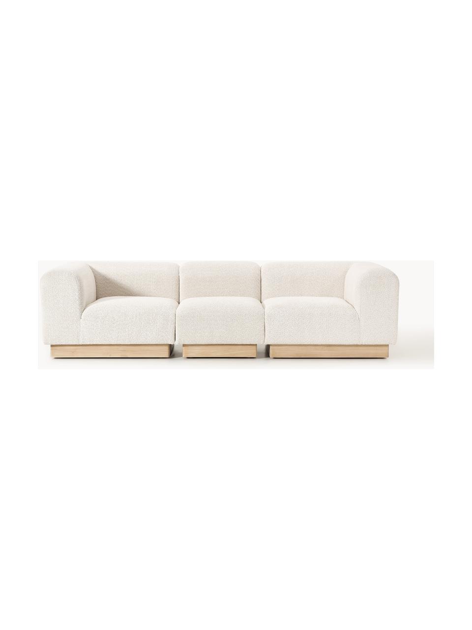 Modulares Sofa Natalie (3-Sitzer) aus Teddy-Bouclé, Bezug: Teddy-Bouclé (100 % Polye, Gestell: mitteldichte Holzfaserpla, Sockel: Massives Buchenholz, lack, Teddy-Bouclé Off White, helles Buchenholz, B 283 x T 107 cm