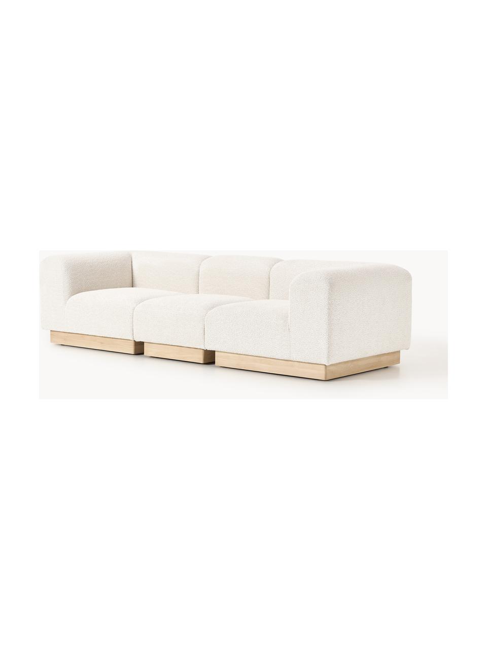 Modulares Sofa Natalie (3-Sitzer) aus Teddy-Bouclé, Bezug: Teddy-Bouclé (100 % Polye, Gestell: mitteldichte Holzfaserpla, Sockel: Massives Buchenholz, lack, Teddy-Bouclé Off White, helles Buchenholz, B 283 x T 107 cm