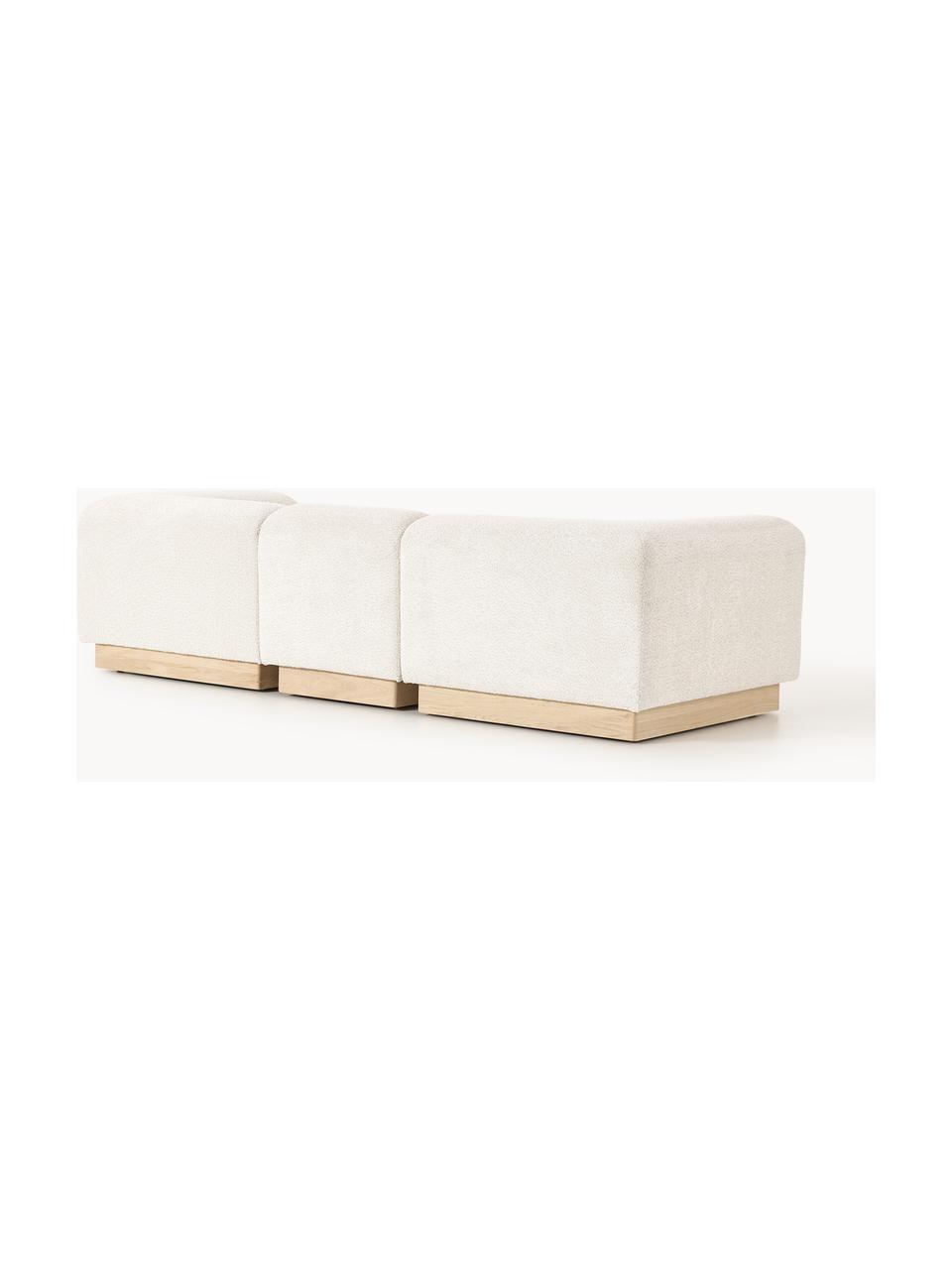 Modulares Sofa Natalie (3-Sitzer) aus Teddy-Bouclé, Bezug: Teddy-Bouclé (100 % Polye, Gestell: mitteldichte Holzfaserpla, Sockel: Massives Buchenholz, lack, Teddy-Bouclé Off White, helles Buchenholz, B 283 x T 107 cm