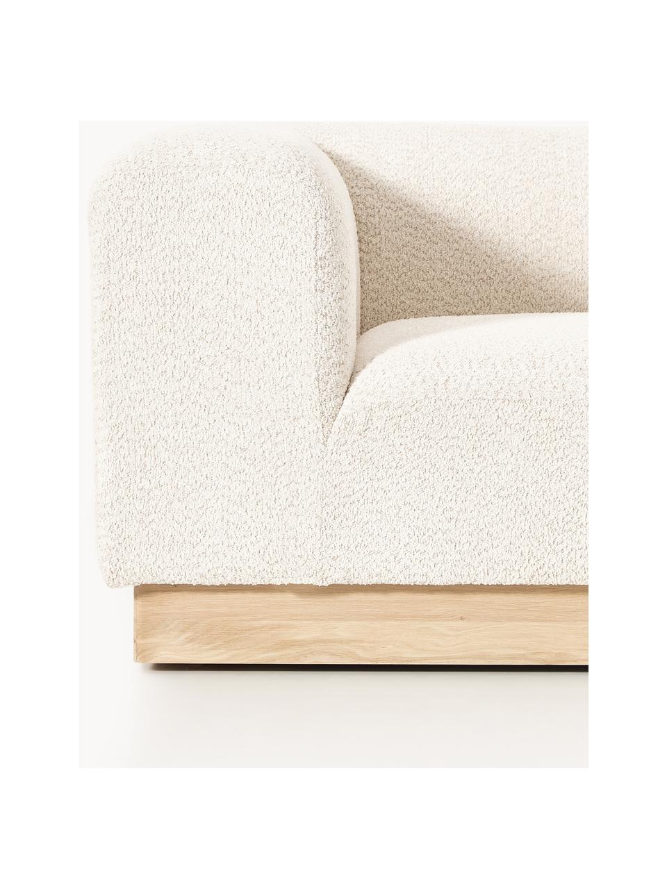 Modulares Sofa Natalie (3-Sitzer) aus Teddy-Bouclé, Bezug: Teddy-Bouclé (100 % Polye, Gestell: mitteldichte Holzfaserpla, Sockel: Massives Buchenholz, lack, Teddy-Bouclé Off White, helles Buchenholz, B 283 x T 107 cm