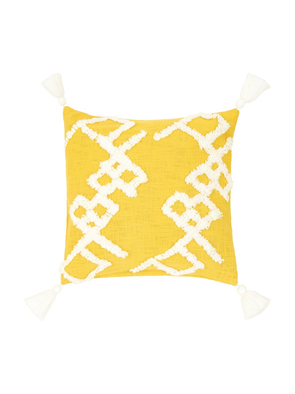 Kissenhülle Tikki mit getufteter Verzierung, 100% Baumwolle, Gelb, Weiß, B 40 x L 40 cm