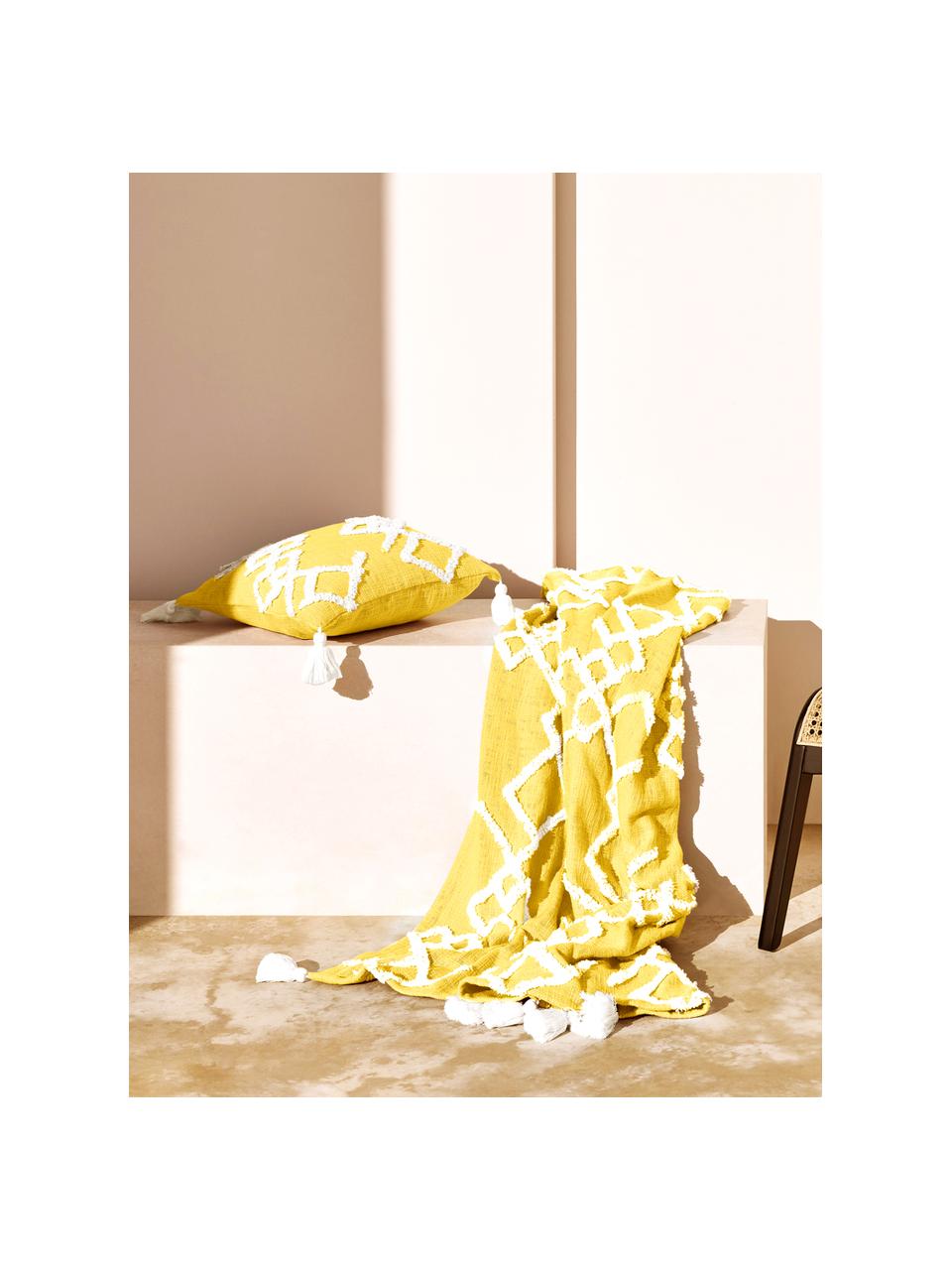 Poťah na vankúš s tuftovanou dekoráciou Tikki, 100 % bavlna, Žltá, Š 40 x D 40 cm