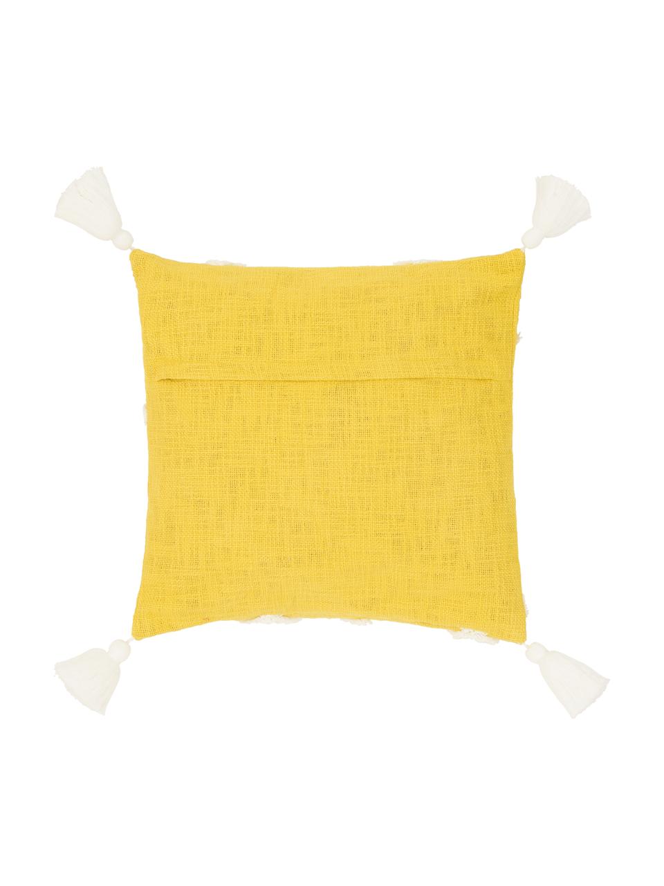 Housse de coussin à ornements tuftés Tikki, Coton, Jaune, larg. 40 x long. 40 cm